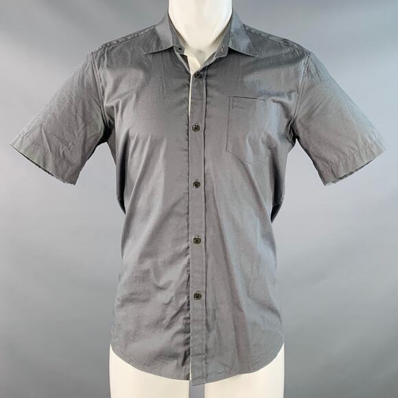 DRIES VAN NOTEN 38 Grey White Contrast Trim One Pocket Cotton Short Sleeve Shirt - Picture 1 of 5